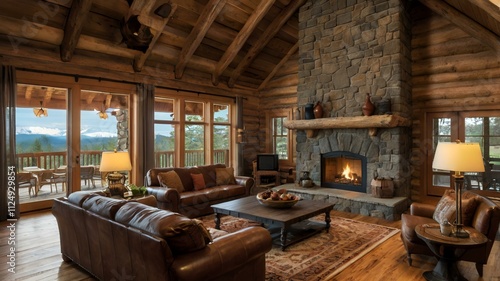 interior design of a rustic log cabin