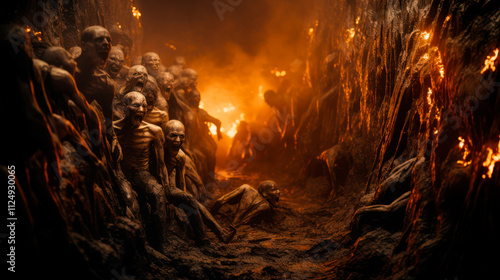 Group of sinners in nether regions of hell, eternal agony