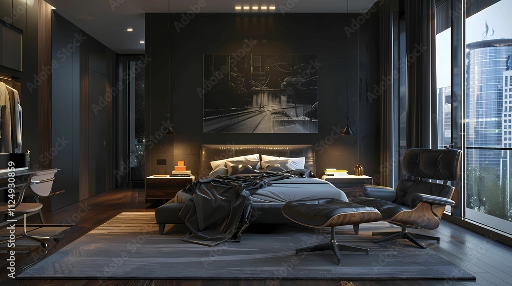 bedroom with sleek furniture a dark color bedroom with sleek furniture a dark color