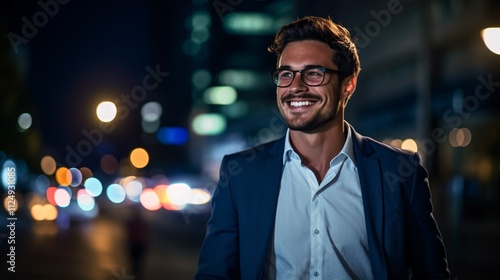 Young bussinesman in suit and black glasses