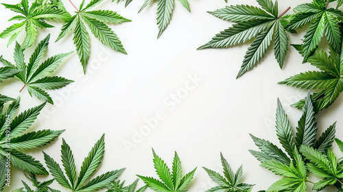 Postcard mockup with cannabis leaves on white background