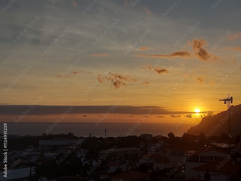 Naklejka premium beach, coastline, coast, shore, water, sea, ocean, cliff, mountain, day, sunset, nature, paradise, landscape, tourism, madeira island, portugal, europe, destination
