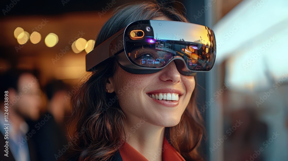 Woman Wearing AR Glasses, Future Tech Woman Wearing AR Glasses, Future Tech