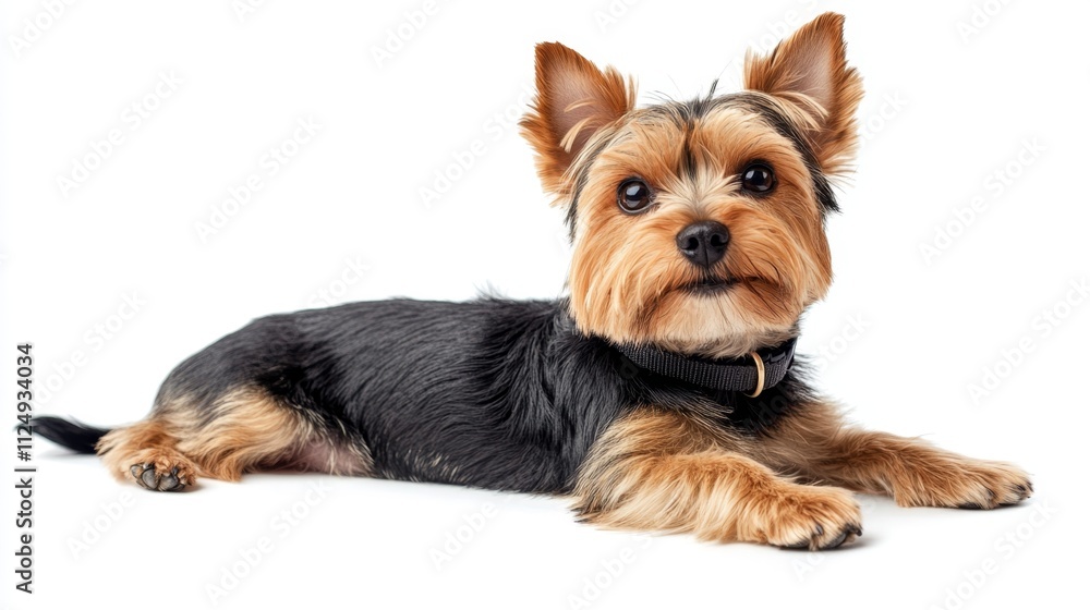 Playful yorkshire terrier dog posing indoors in a bright studio environment for pet photography Playful yorkshire terrier dog posing indoors in a bright studio environment for pet photography