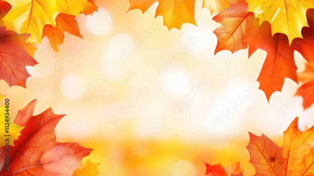 Vibrant Autumn Leaves Framing Soft Background with Warm Bokeh Effect Vibrant Autumn Leaves Framing Soft Background with Warm Bokeh Effect