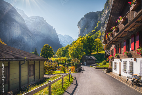 Village of Lauterbrunnen in the picturesque valley of the same name