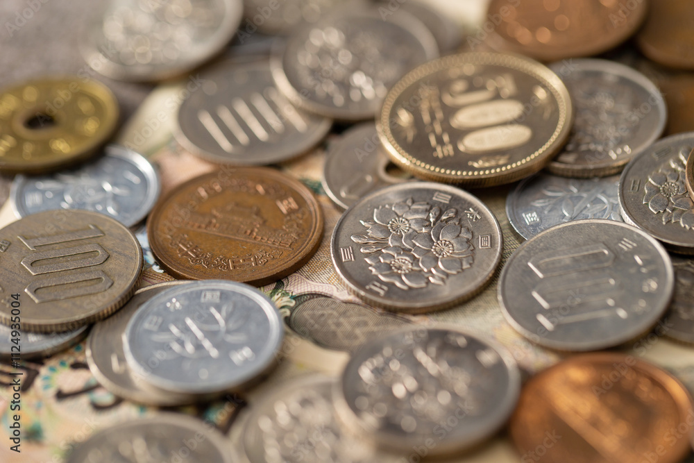 pile of coins, Japanese Coins pile of coins, Japanese Coins