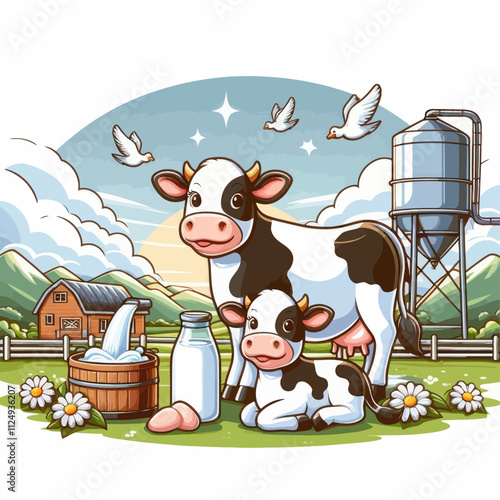 dairy cow and milk