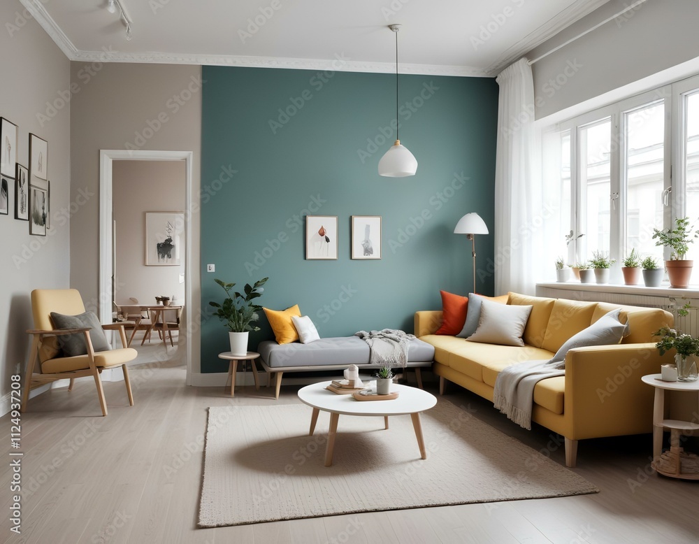 Fototapeta premium midcentury scandinavian interior design of a modern living room