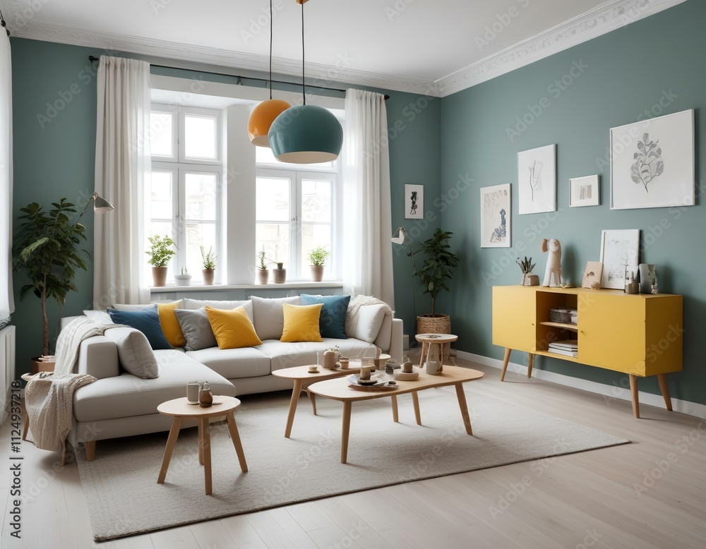 Fototapeta premium midcentury scandinavian interior design of a modern living room 