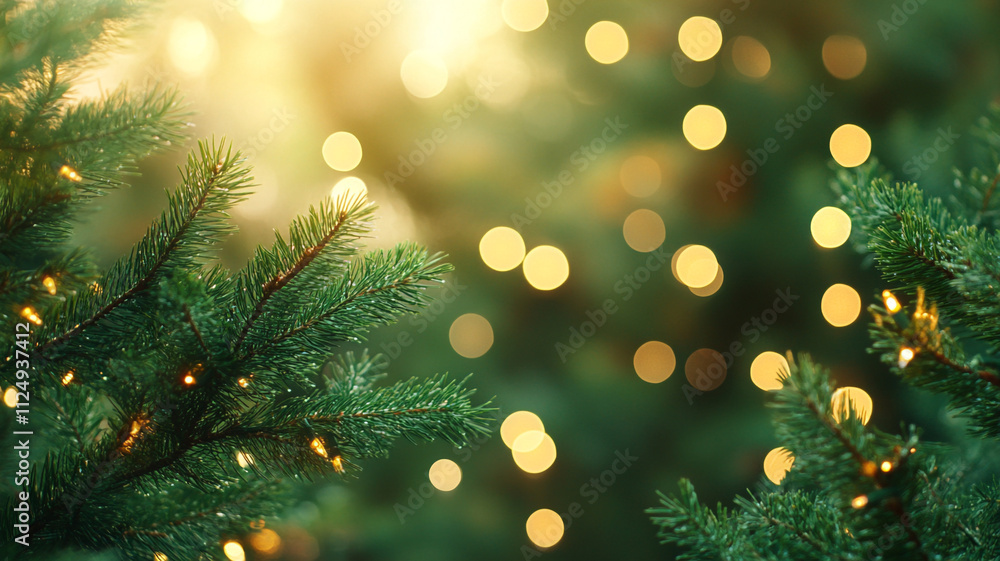 Blurred background of green pine trees with bokeh lights. - Christmas concept. Blurred background of green pine trees with bokeh lights. - Christmas concept.