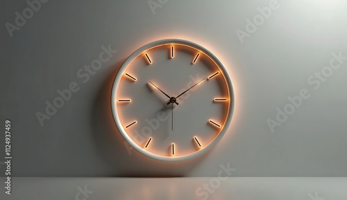 A sleek analog clock face with the hands pointing to midnig photo