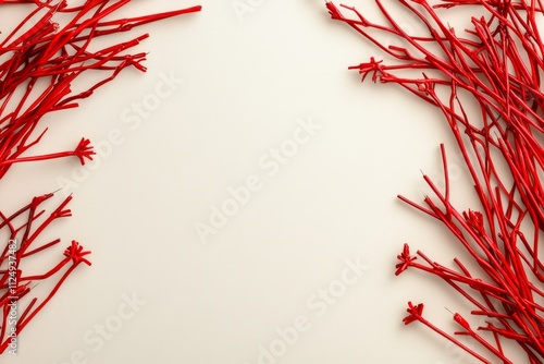 A detailed shot of a vibrant red firecrackers string, displayed against a plain white background, perfect for highlighting its design and cultural importance photo