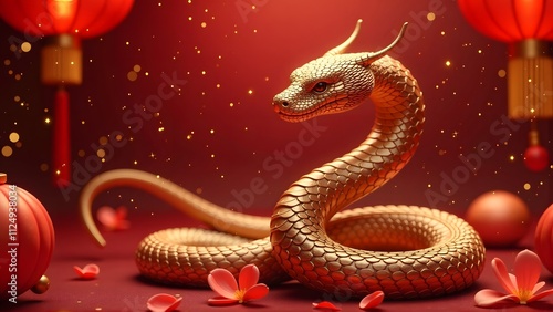 Golden Dragon Snake Symbol of Chinese New Year Celebration photo