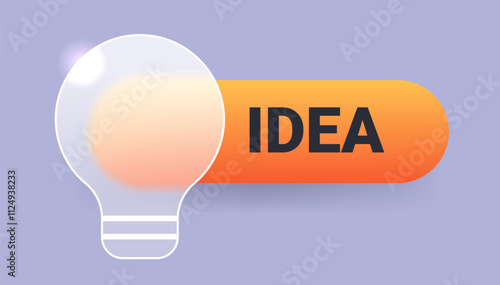 Glass morphism electric bulb button. Vector idea pop up notification element