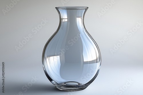 Photographie studio d'un vase en verre transparent au design simple et épuré, parfait pour des fleurs, sur fond blanc photo