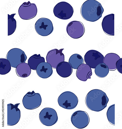 blueberries Food in graphic line style.  set of  vector seamless borders Decor for a recipe book. Set of decorative border