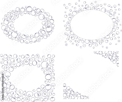 Blueberry line art oval frame set template. vector illustration for nature-inspired artwork