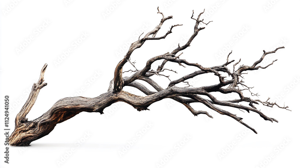 Obraz premium a dry tree branch isolated on white background.
