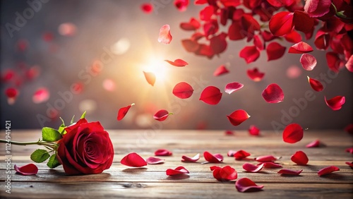 Captivating Red Rose Petals Gently Falling to the Floor, Creating a Romantic Atmosphere with Ample Copy Space for Text or Advertisements