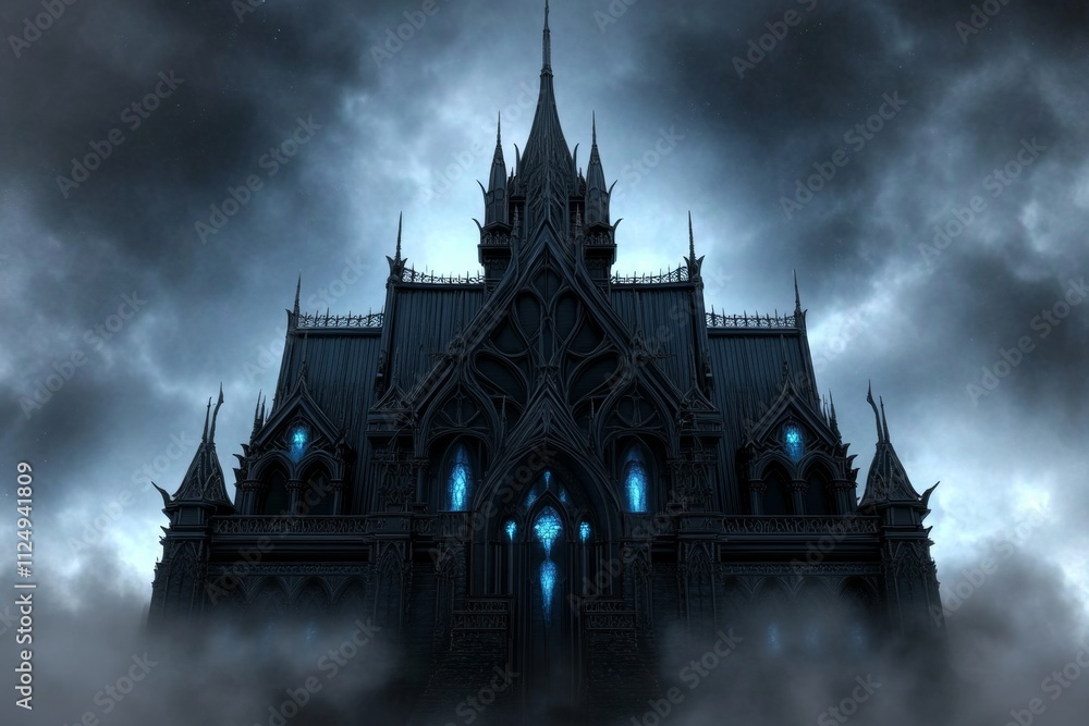 Naklejka premium A gothic depiction of a DVD cover for a horror film, featuring dark, moody artwork with ornate patterns and eerie imagery