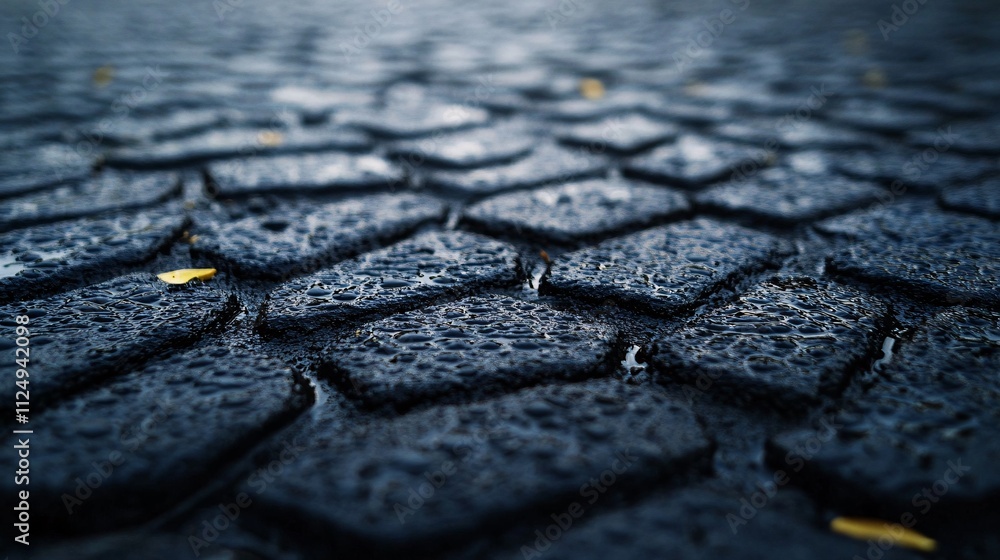 Rain falling on dark paving stones creating textured background Rain falling on dark paving stones creating textured background