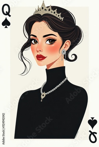 Colorful Vector Design of the Queen of Spades with 