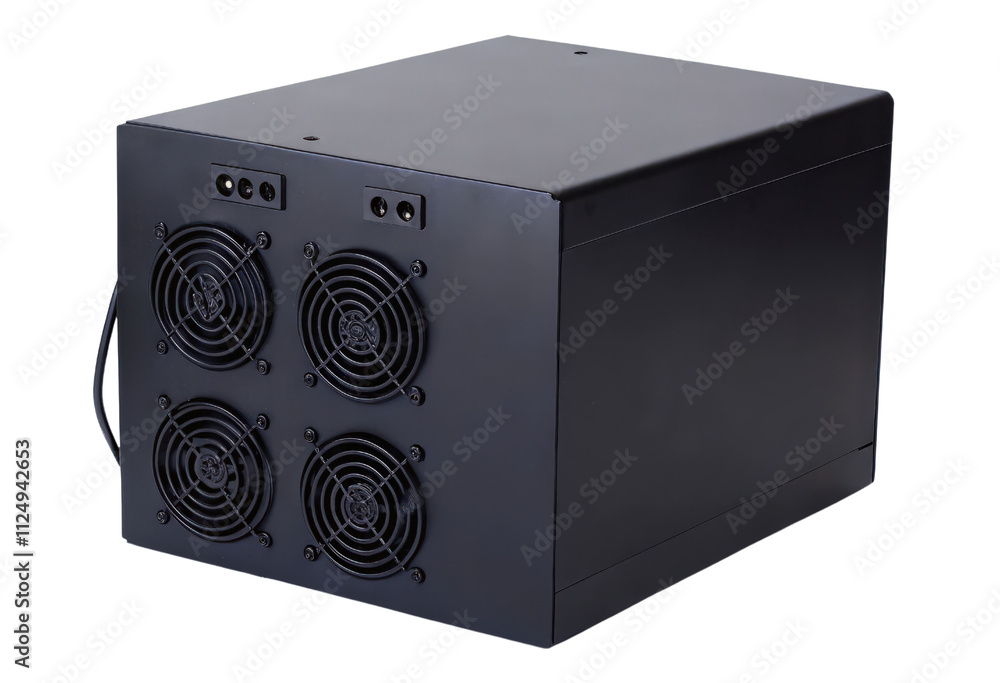Black box with multiple cooling fans isolated with transparent background Black box with multiple cooling fans isolated with transparent background