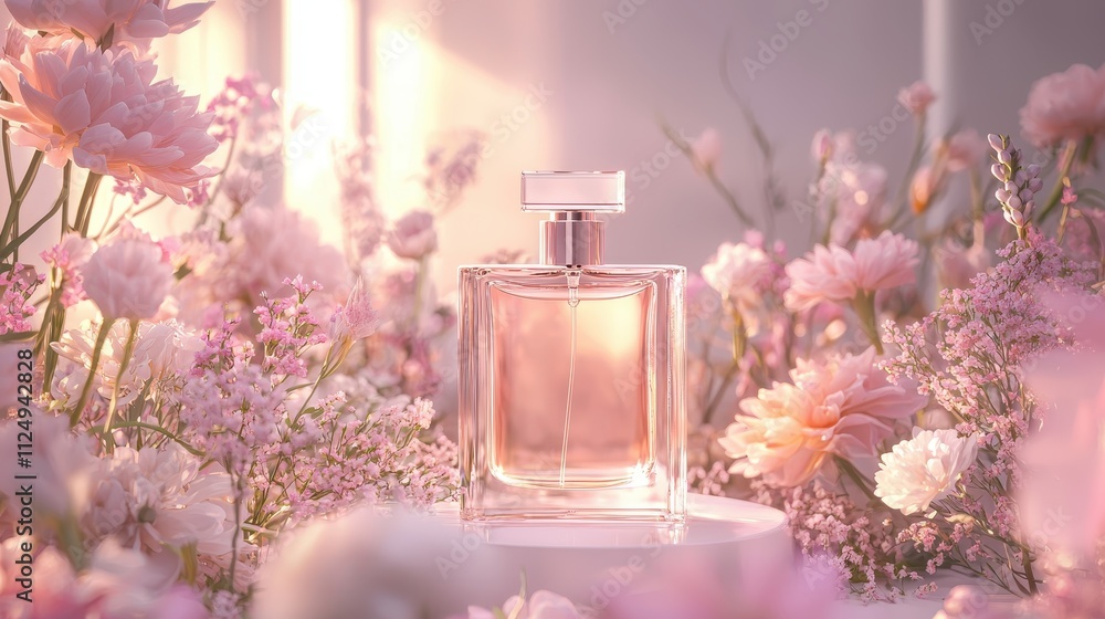 Luxurious Perfume with Pastel Flowers in Soft Light Luxurious Perfume with Pastel Flowers in Soft Light