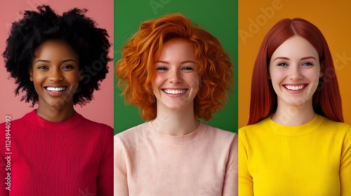 Three Women Sharing Laughter Against Colorful Backgrounds: A Celebration of Joy and Diversity. National Humor Month Concept