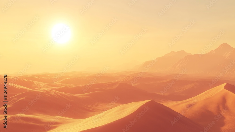 Fototapeta premium Sunrise over serene sand dunes desert landscape nature photography warm environment panoramic view tranquility and beauty