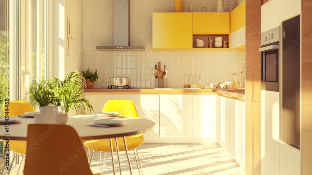 Simple interior design in the kitchen with modern appliances and furniture. generative ai Simple interior design in the kitchen with modern appliances and furniture. generative ai