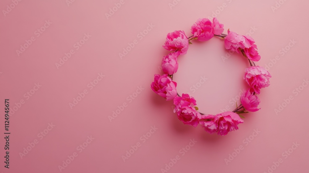 Pink Floral Wreath on a Soft Pink Background for Decorative Purposes Pink Floral Wreath on a Soft Pink Background for Decorative Purposes