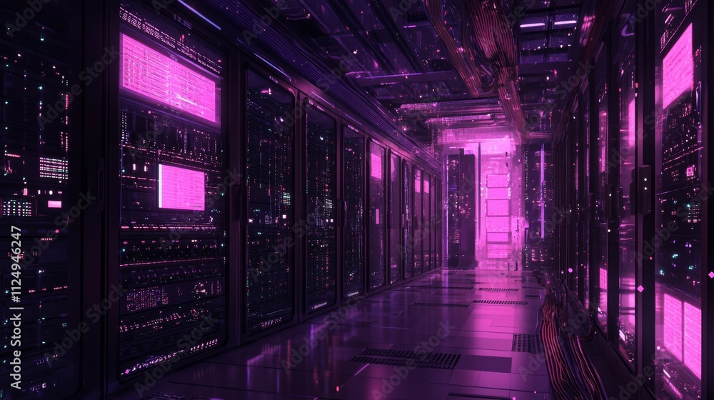 Innovative data center corridor futuristic technology hub visual art high-tech environment dramatic perspective neon aesthetics for seo Innovative data center corridor futuristic technology hub visual art high-tech environment dramatic perspective neon aesthetics for seo