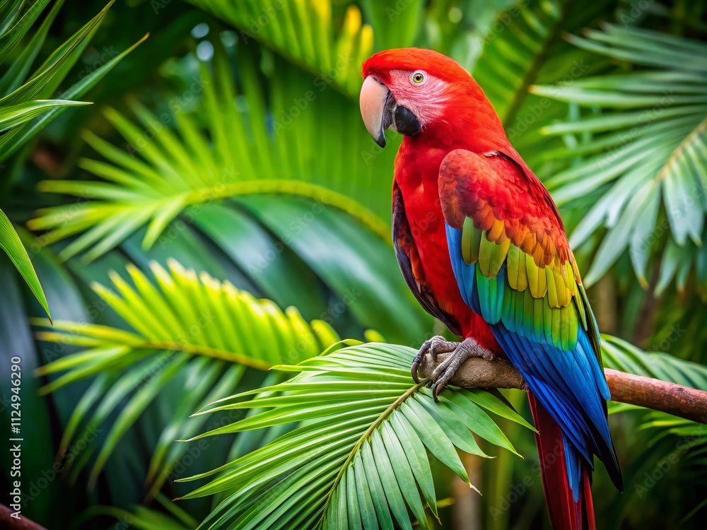 Captivating Red and Green Macaw Perched Elegantly Among Lush Greenery in a Tropical Paradise, Showcasing its Vibrant Feathers and Natural Habitat with Stunning Detail Captivating Red and Green Macaw Perched Elegantly Among Lush Greenery in a Tropical Paradise, Showcasing its Vibrant Feathers and Natural Habitat with Stunning Detail