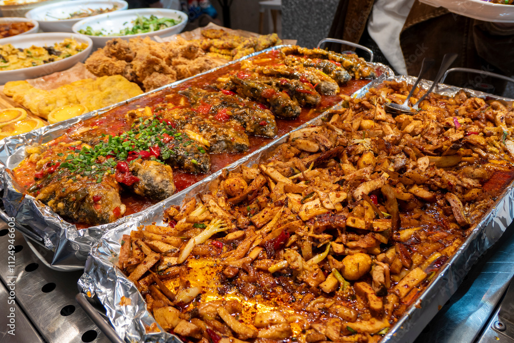 Obraz premium Delicious buffet in Chinese fast food restaurant