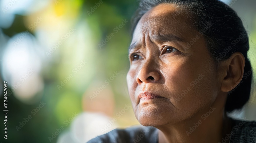 Contemplative Elderly Asian Woman Looking Through Window Contemplative Elderly Asian Woman Looking Through Window