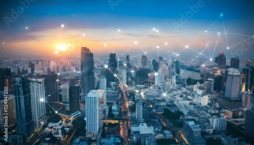 Wallpaper Mural Smart City and Communication Network Concept: IoT (Internet of Things) and ICT (Information Communication Technology) Torontodigital.ca