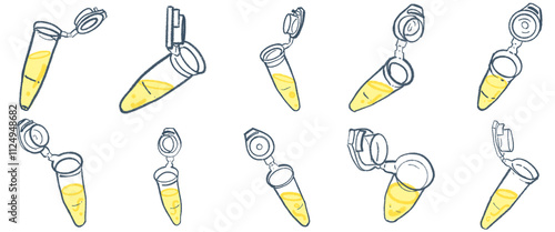 Illustrative Collection of Microcentrifuge Tubes with Liquid Contents: Key Labware for Molecular Biology and Academic Studies photo