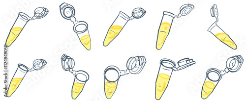 Illustrative Collection of Microcentrifuge Tubes with Liquid Contents: Key Labware for Molecular Biology and Academic Studies photo