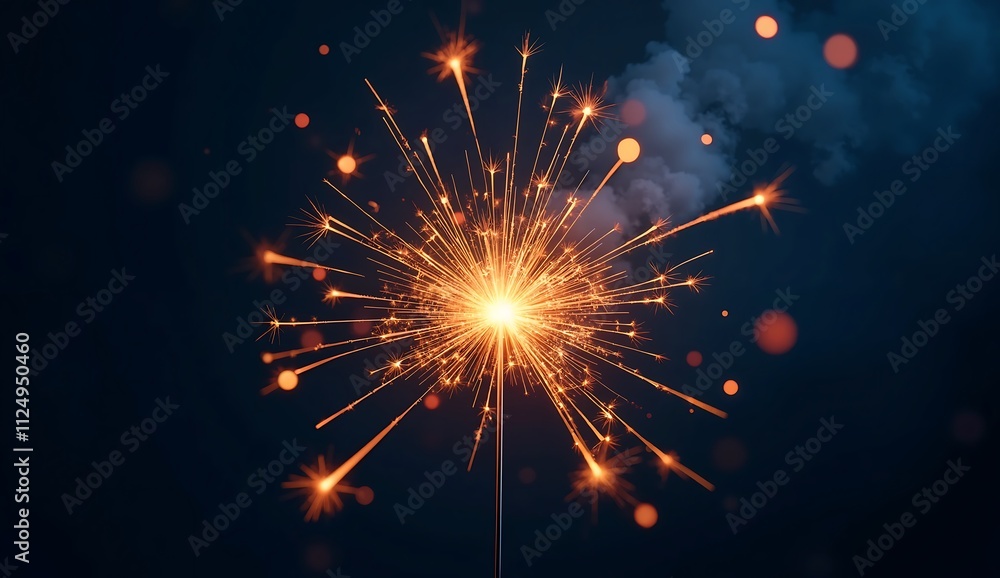 Fototapeta premium A glowing firework sparkler in mid-spark,