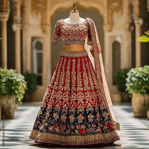 traditional rajasthani lehenga choli on mannequin indian clothes