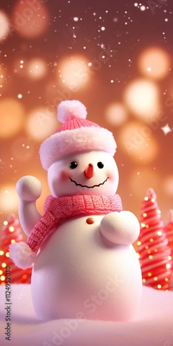 Cute little snowman decoration with cozy winter background photo