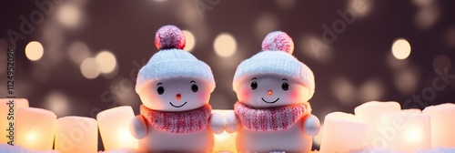 Cute little snowmen decoration with cozy winter background photo