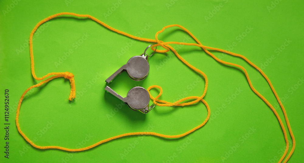 Metal whistle of a referee or trainer. Metal whistle of a referee or trainer.