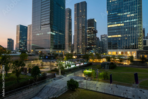 Skyscrapers and Convention Centers in Hangzhou, China at Night #1124952663