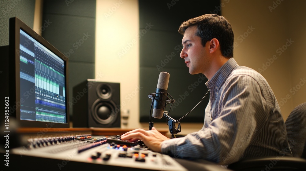 Audio editing session recording studio digital content creation professional environment close-up view sound design techniques Audio editing session recording studio digital content creation professional environment close-up view sound design techniques