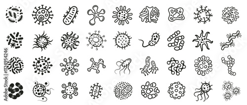 Bacteria icons vector set. Virus illustration sign