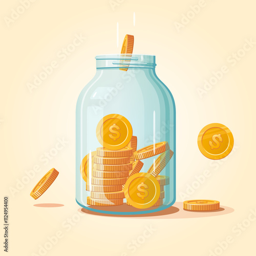 Glass jar for money. Investment vector concept