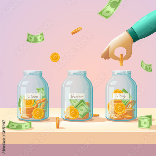 Glass jar for money. Investment vector concept